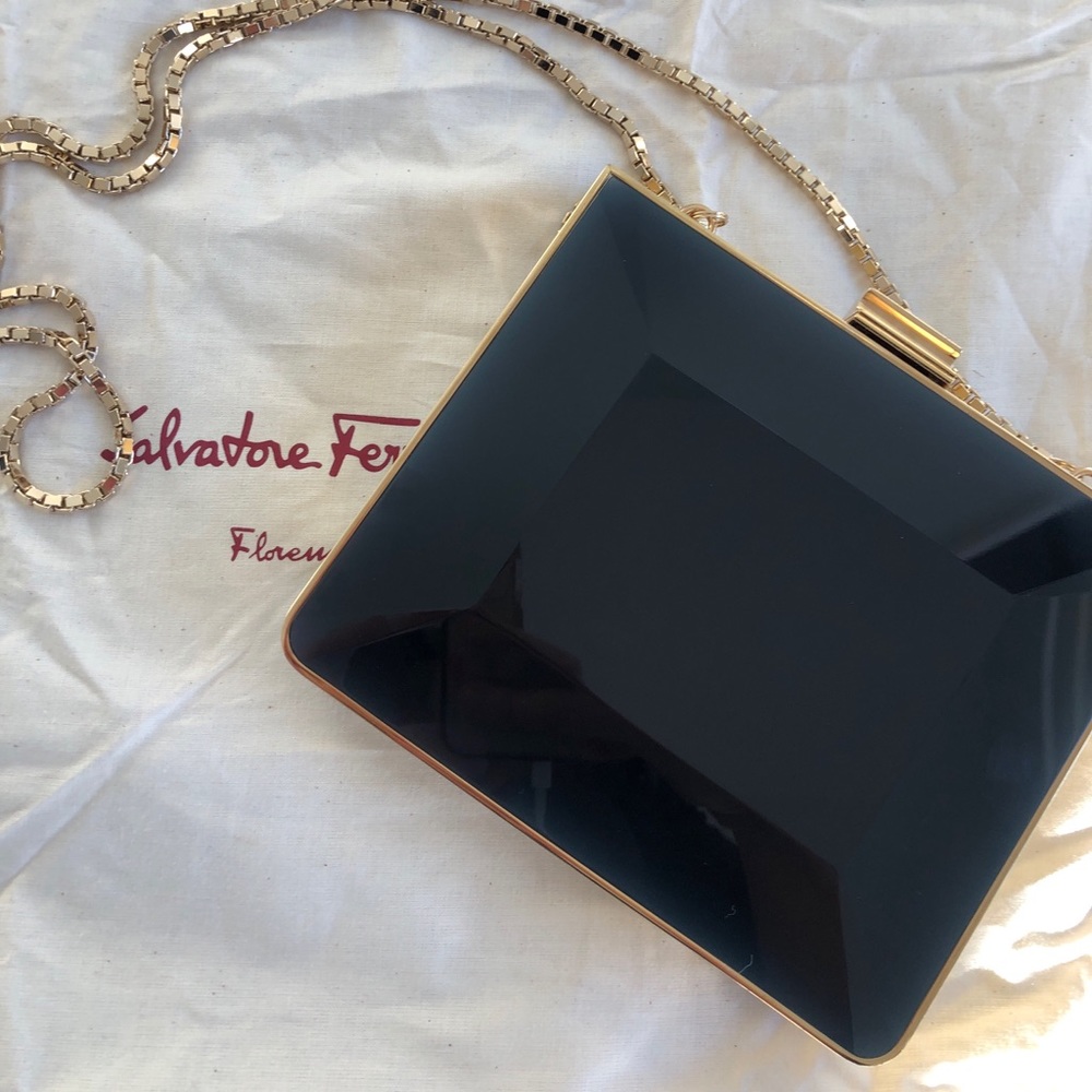 🔥RARE Ferragamo Minaudiere oxford  Lucite square - Picture 5 of 12